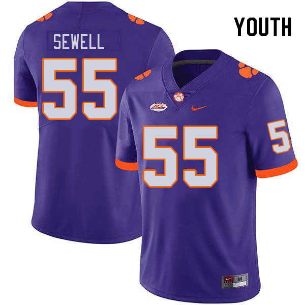Youth #55 Harris Sewell Clemson Tigers College Football Jerseys Stitched-Purple - Click Image to Close
